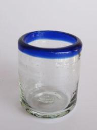  / vasos tipo Chaser pequeo con borde azul cobalto, 2 oz, Vidrio Reciclado, Libre de Plomo y Toxinas